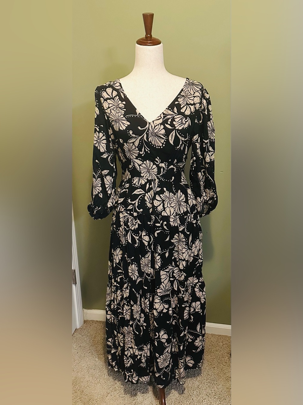 Z Supply Black Maxi Dress with Cream Floral Print
